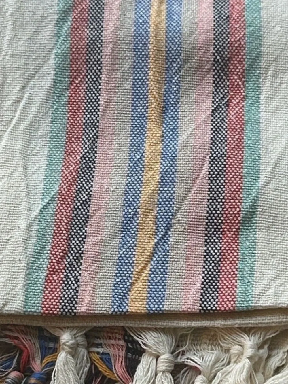 Striped Cotton Hand Towel Hand Tied Tassels Hand Loom Weave Stripes